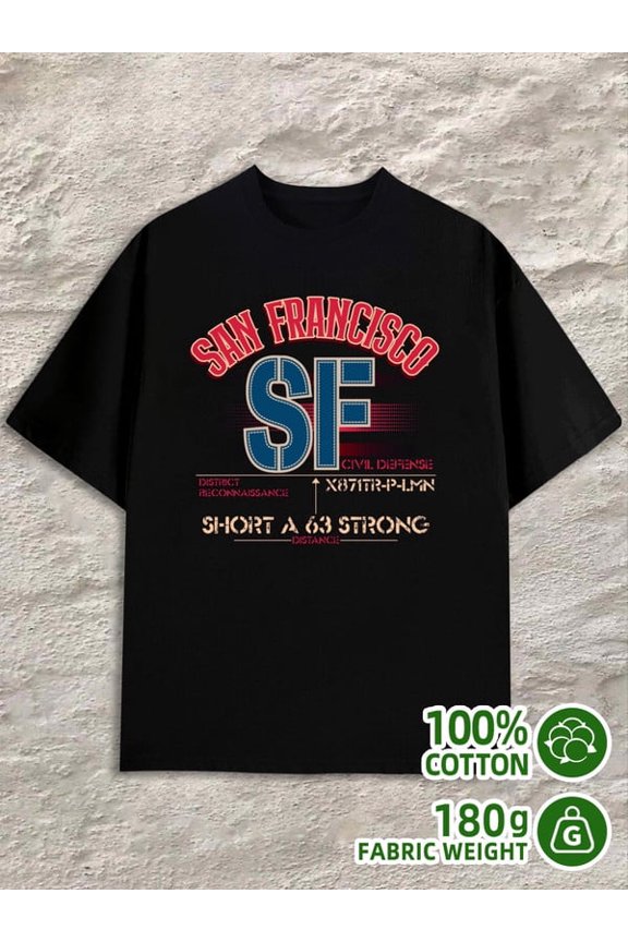 San Francisco SF men 180G Cotton black Basic Unisex Shirt Short Sleeve tshirts Fashion Unisex Shirt Printed tshirts Original Unisex Shirt Crewneck tshirts