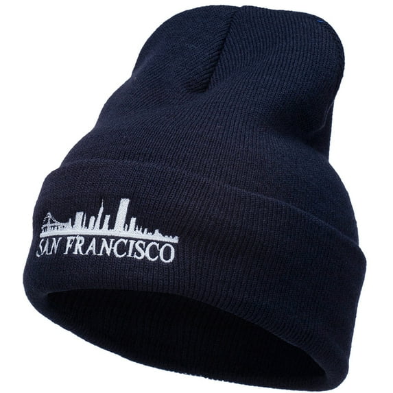 San Francisco Skyline Embroidered Cuffed Long Beanie - Navy OSFM