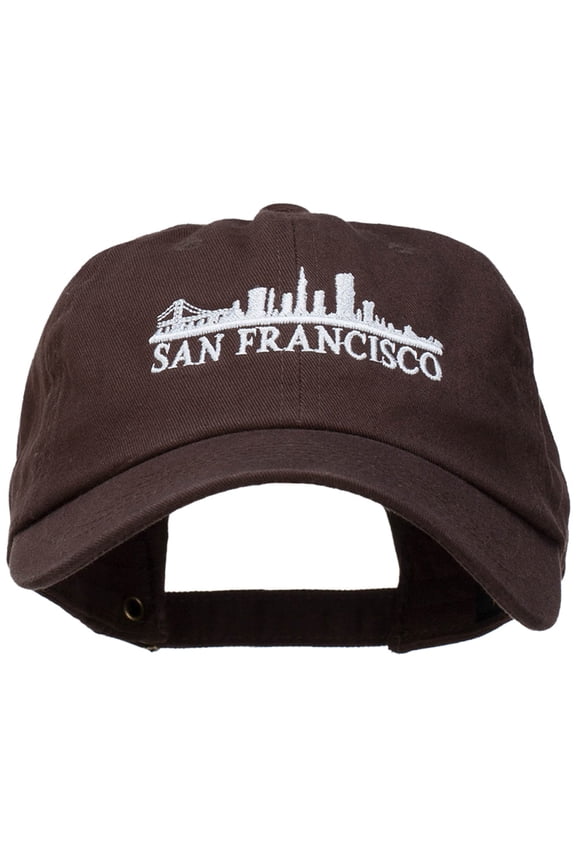 San Francisco Skyline Embroidered Washed Cap - Brown OSFM
