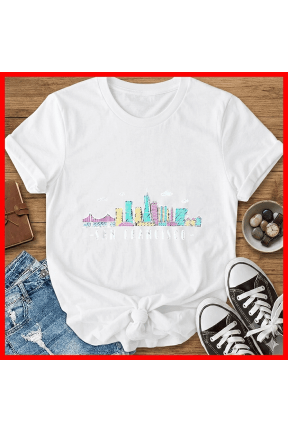 San Francisco Skyline Golden Gate Bridge California Travel Present Unisex T-Shirt (1), up to size 5XL