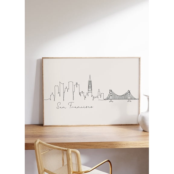 San Francisco Skyline Line Art Wall Art Travel Decor, Stretched Canvas Size 16x24