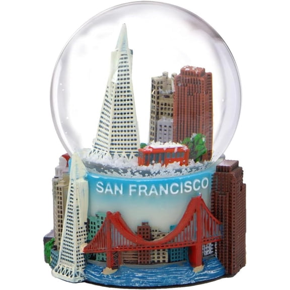 San Francisco Snow Globe Skyline and Landmarks, Trolley and Golden Gate Bridge, 3.5 Inches