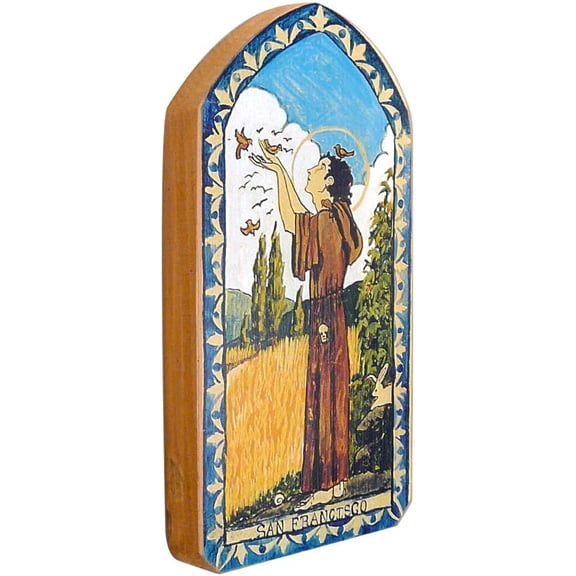 San Francisco (St Francis) Patron Saint of Animals Handmade Modern Retablo Plaque, 3.5 x 7.25 Inches