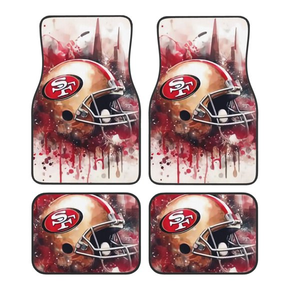 San_Francisco Team Car Mats Four-Piece Set, Crystal Velvet Car Anti-Fouling Dust-proof Floor Mats, Anti-Slip Design On The Back, Suitable For Most Cars