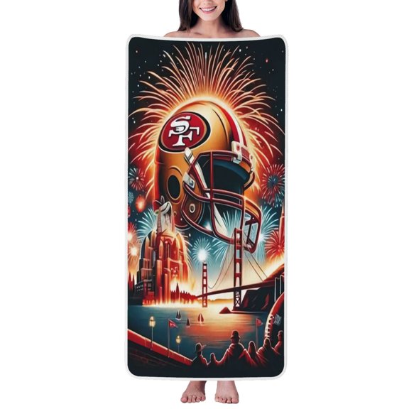 San_Francisco Team Coral Fleece Bath Towel, Customized Quick Dry Absorbent Bath Towel for Football Fans, Suitable for Swimming, Bathing, Traveling, Suitable for Kids and Adults 27x55in