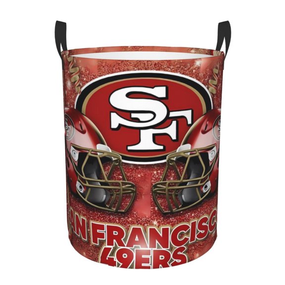 San_Francisco Team Print Circular Hamper Basket,Storage Basket,Round Laundry Hamper With Handles For Bedroom And Living Room Waterproof Oxford Cloth Basket