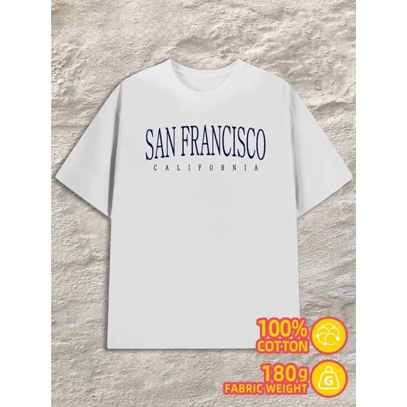 Greenink San Francisco Tee men's 180G Cotton white Fashion Unisex Shirt Short Sleeve tshirts Retro Unisex Shirt Cotton tshirts Unique Design Unisex Shirt Short Sleeve t