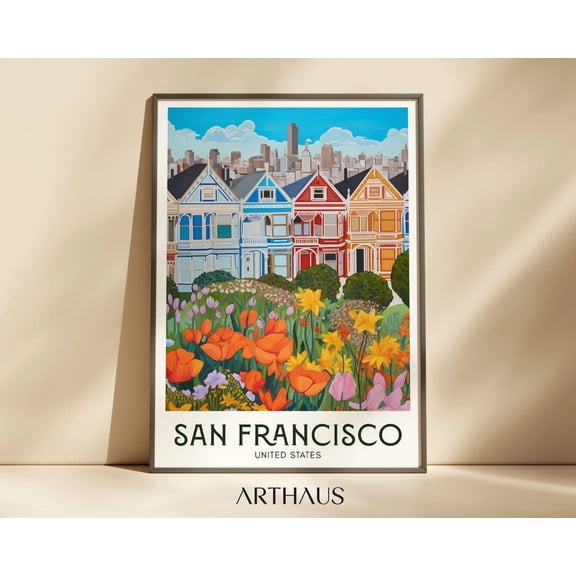 San Francisco Travel United States Art Maximal Decor Mid Century Modern Vibrant Unframed Paper Print