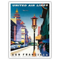 San Francisco USA - Chinatown - United Air Lines - Vintage Airline Travel Poster by Joseph Binder c.1950s - Master Art Print (Unframed) 9in x 12in