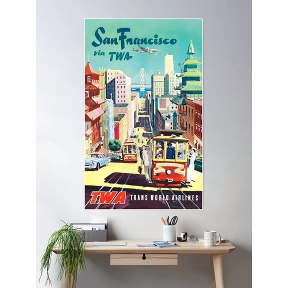 San Francisco Via Twa - Vintage Travel Poster Poster Wall Art, Modern Wall Decor For Living Room Bedroom, 8x12 UNFRAMED