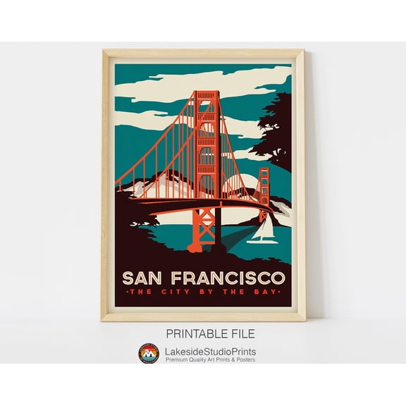 San Francisco Vintage Travel Poster, 8x12 UNFRAMED