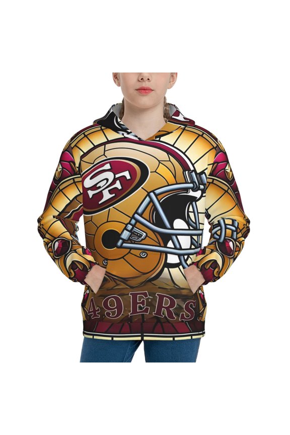San_Francisco Youth Long-Sleeved Hooded Sweatshirt, Soft Hooded Pullover For Bo_ys And Gi_rls, Sportswear For Sch_ool Games, Gift For Football Fans (7-12Years)