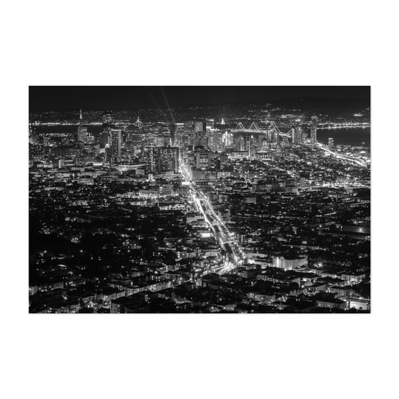 San Francisco at Night B&W - San Francisco California Photography Unframed Wall Art Print 5 x 7 inches