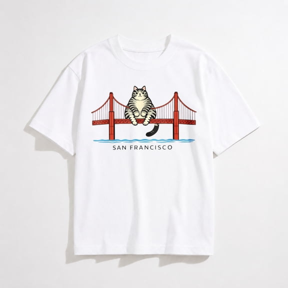 San Franciscos Cat Golden Gates Bridge Cat Reading Books T-Shirt