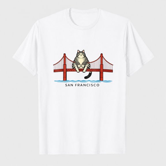 San Franciscos Cat Golden Gates Bridge Cat Reading Books T-Shirt
