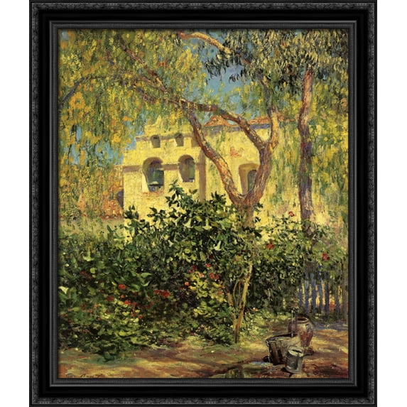 San Gabriel Mission 28x34 Large Black Ornate Wood Framed Canvas Art by Guy Rose