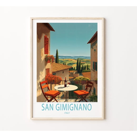 San Gimignano Italy Medieval Towers Tuscan Hill Town Art Print, Unframed Paper Poster 8x10in