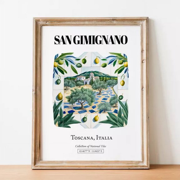 San Gimignano Tile Print Tuscan Landscape Tile Wall Art Home Decor Office Wall Art