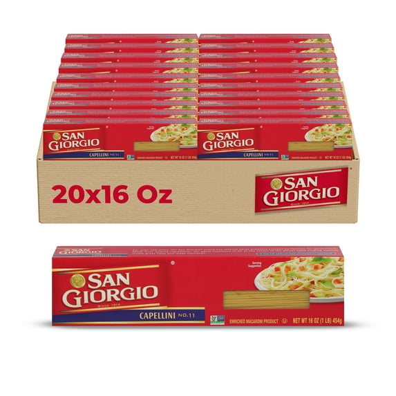 San Giorgio Capellini Pasta – 20 Pack (16 oz Each) – Classic thin pasta perfect for light sauces, seafood, and Italian favorites.