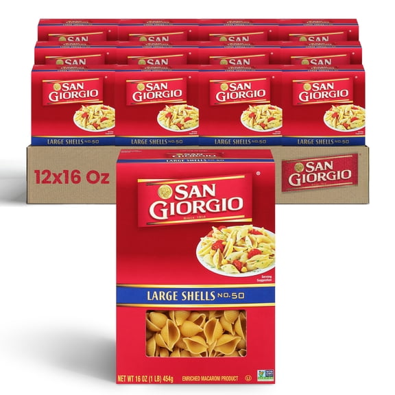 San Giorgio Large Shell Pasta, 12-Pack (16 oz Each)  Classic Jumbo Conchiglie for Stuffed Pasta Dishes & Saucy Meals