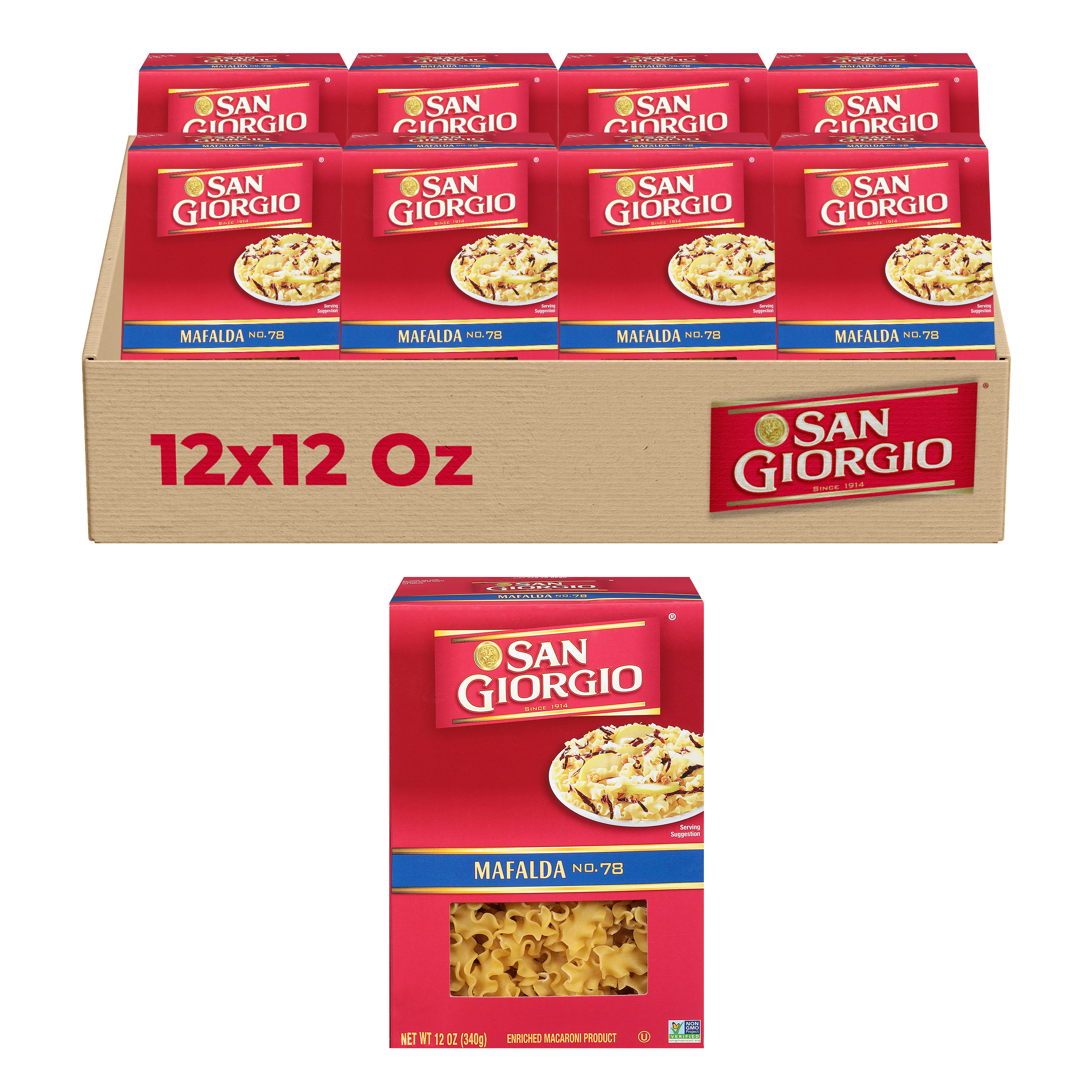 Mafalde Pasta Ribbons San Giorgio Mafalda Pasta, 12 Pack (12 oz Boxes), Ribbon-Shaped Pasta ...