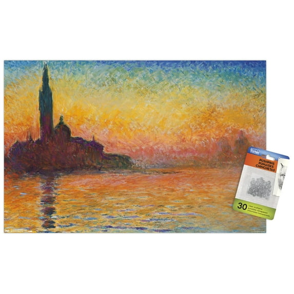San Giorgio Maggiore At Dusk by Caude Monet Wall Poster with Push Pins, 14.725" x 22.375"