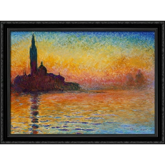San Giorgio Maggiore at Dusk 38x28 Large Black Ornate Wood Framed Canvas Art by Claude Monet