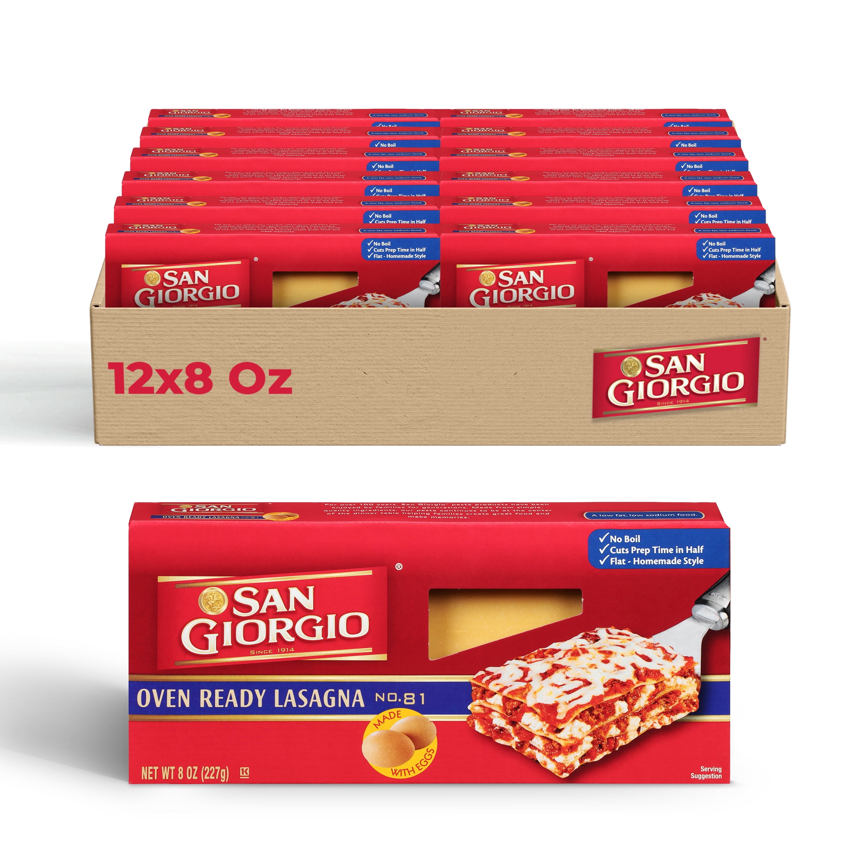 San Giorgio Oven Ready Lasagna Pasta, 12 Pack (8 oz Boxes), No