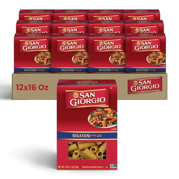 San Giorgio Rigatoni Pasta, 12-Pack (16 oz Each) – Authentic Italian-Style Tube Pasta for Hearty Sauces & Bakes