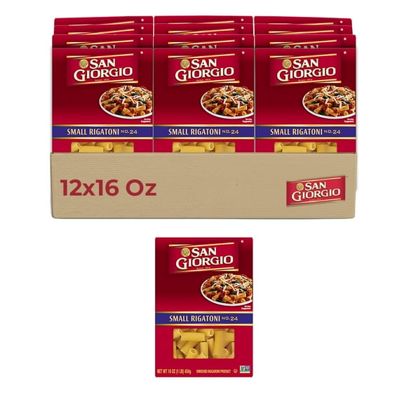 San Giorgio Small Rigatoni Pasta, 12-Pack (16 oz Each) Ridged Tubes for Perfect Sauce Absorption