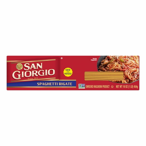 San Giorgio Spaghetti Rigate Protein, Ridges for Enhanced Sauce Retention, 16 OZ, Ideal for Versatile Meal Prep