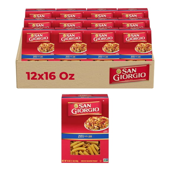 San Giorgio Ziti Pasta, 12 Pack (16 oz Boxes), Tube-Shaped Pasta for Baked Dishes and Classic Recipes