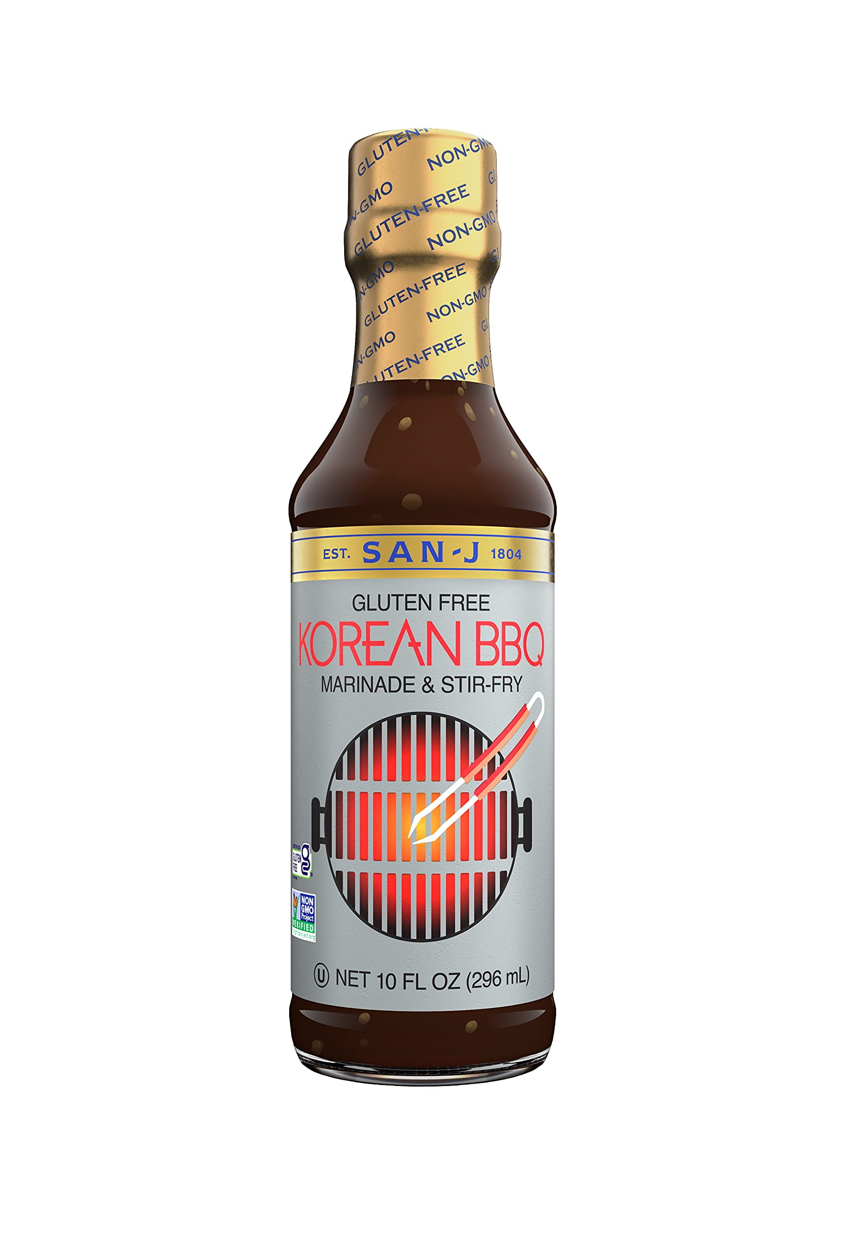 San-J Gluten Free Korean BBQ Cooking Sauce - Marinade & Stir Fry Sauce, Bulgogi Sauce, Korean BBQ Marinade, Korean Barbecue Sauce, Non-GMO, Kosher - 10 Fl Oz, 6-Pack