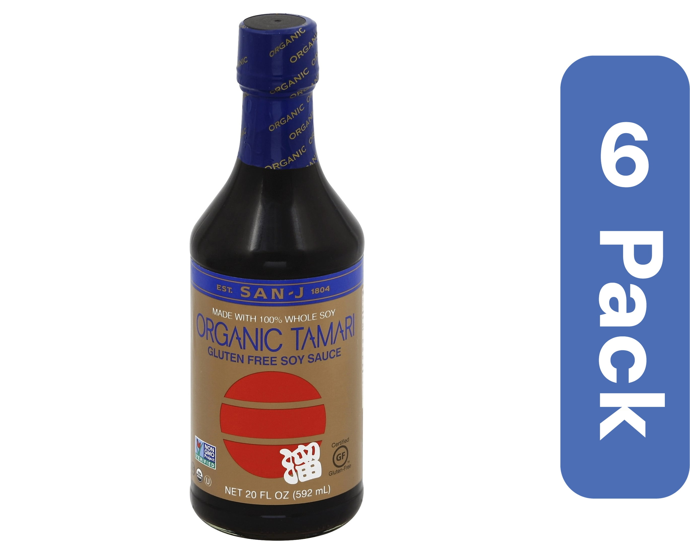 San-J Gluten-Free Organic Tamari Soy Sauce 20 oz (Pack Of 6)