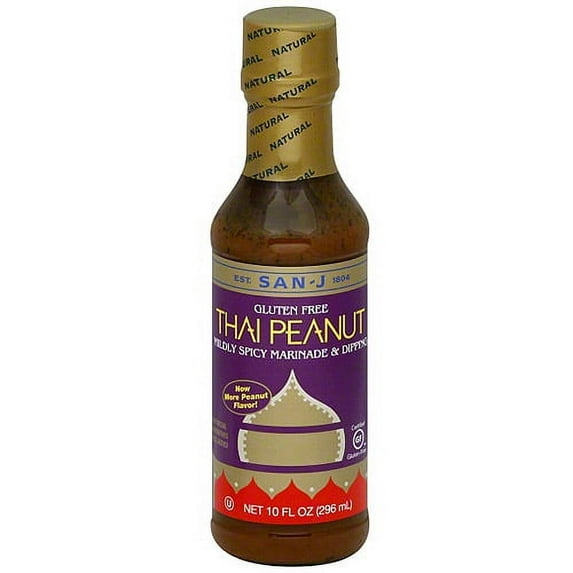 San-J Mildly Spicy Marinade & Dipping Thai Peanut, 10 oz (Pack of 6)