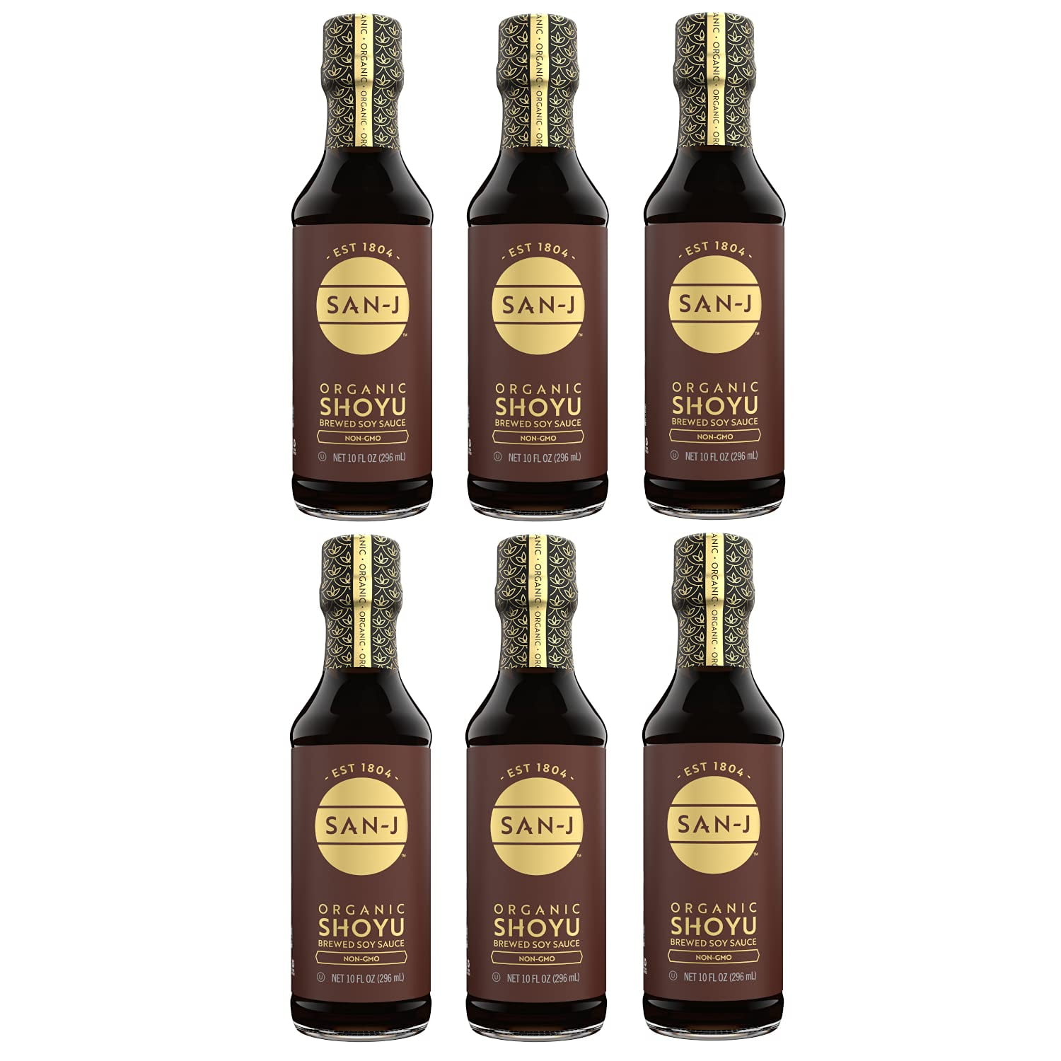 San-J Organic Shoyu Soy Sauce - Soy Sauce Organic Shoyu, Shoyu Soy Sauce, Brewed Soy Sauce, Dumpling Sauce, Use on Tofu, Sushi, Vegan, Non-GMO, Kosher - 10 Oz, 6-Pack