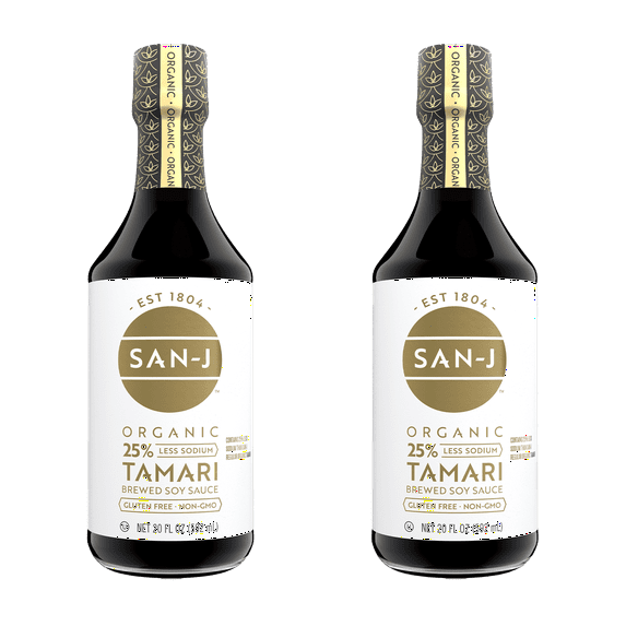 San J - Organic Tamari Gluten Free 25% Less Sodium Soy Sauce PLATINUM - 20 oz -