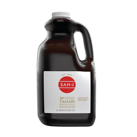 San J - Tamari Gluten Free 28% Less Sodium Soy Sauce WHITE - 64 Ounce