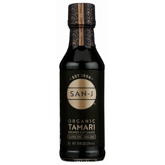 San J Tamari Soy Sauce Organic, 10 Fl oz, in a Glass Bottle