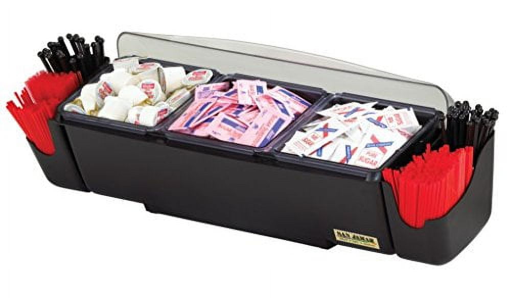 Black Plastic 6 Quart Domed Garnish Tray with 3 Compartments