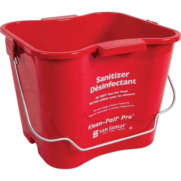San Jamar Kleen-Pail Pro Sanitizer Pail Cleaning Bucket with Bail Handle for Cleaning, Kitchens, Restaurants, And Janitorial Use, Plastic, 6 Quarts, Red J101