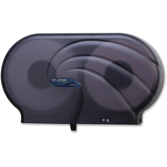 San Jamar Twin 9" JBT Bath Tissue Dispenser - Roll Dispenser - 2 x Roll - 12" Height x 19" Width x 5.3" Depth - Plastic - Pearl Black - Slim, Impact Resistant, Compact