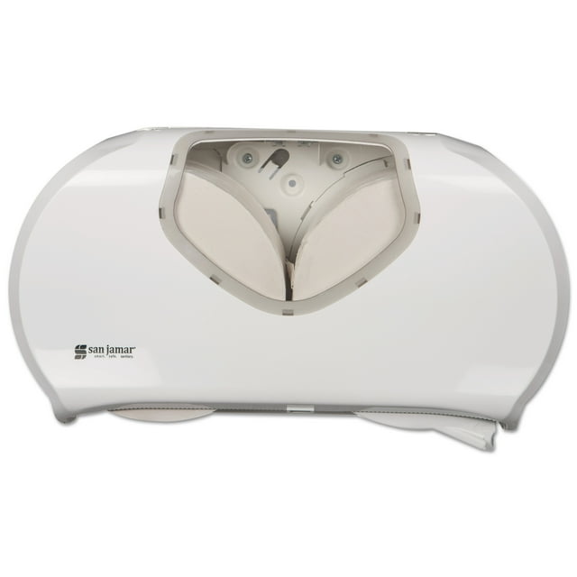 San Jamar Twin Jumbo Toilet Paper Dispenser, 19 1/4 x 6 x 12 1/4, White