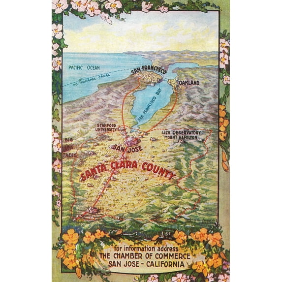 San Jose, California, Aerial Map of Santa Clara County (16x24 Giclee Gallery Art Print, Vivid Textured Wall Decor)