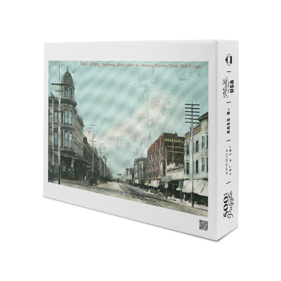 San Jose, California, Electric Tower from Santa Clara Street (19x27 inches, Premium 500 Piece Jigsaw Puzzle for Adults and Family, Made in USA)