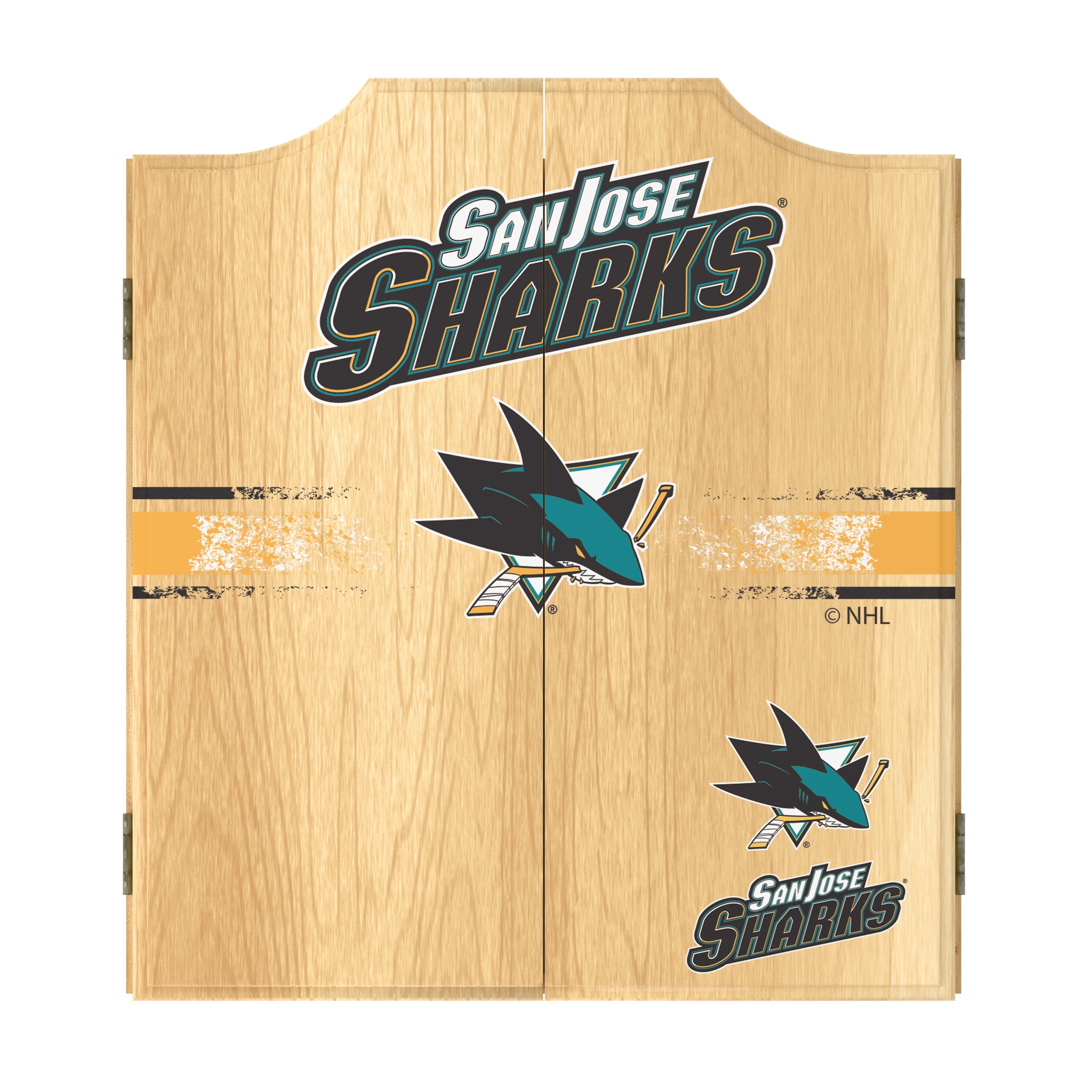 San Jose Sharks Logo Dart Board Cabinet Set with 6 Steel Tip Darts