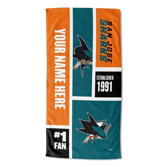 San Jose Sharks NHL Personalized Colorblock Beach Towel 30 x 60 Inches