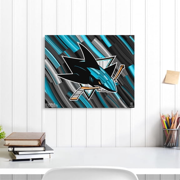 San Jose Sharks Stretched 16" x 20" Embellished Canvas Giclee Print - Art by Charlie Turano III