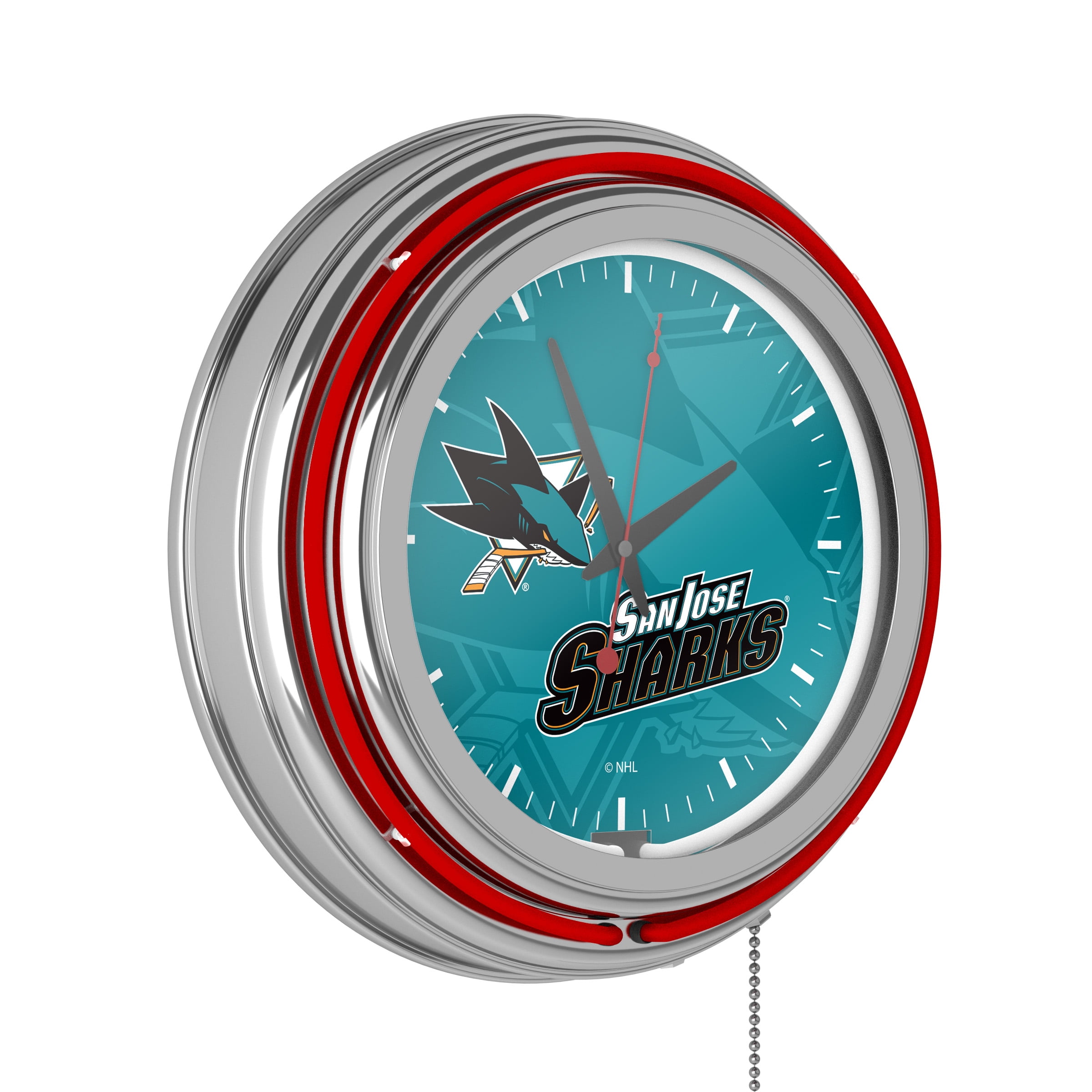 San Jose Sharks Watermark Retro Neon Analog Wall Clock with Pull Chain