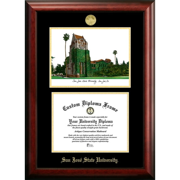 San Jose State University 8.5" x 11" Gold Embossed Diploma Frame with Campus Images Lithograph